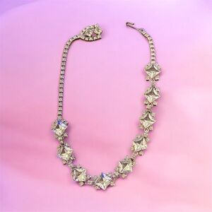 Vintage Elegant Silver Necklace with Crystal Accents